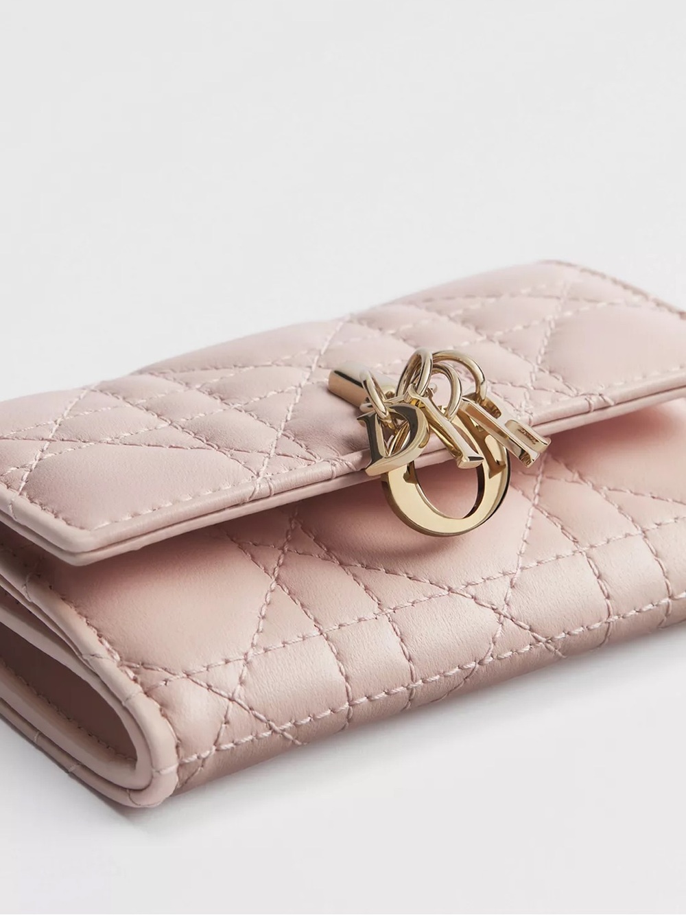 Dior Quilted Pale Pink Leather Fold Wallet with Gold Hardware NEW & with RECEIPT